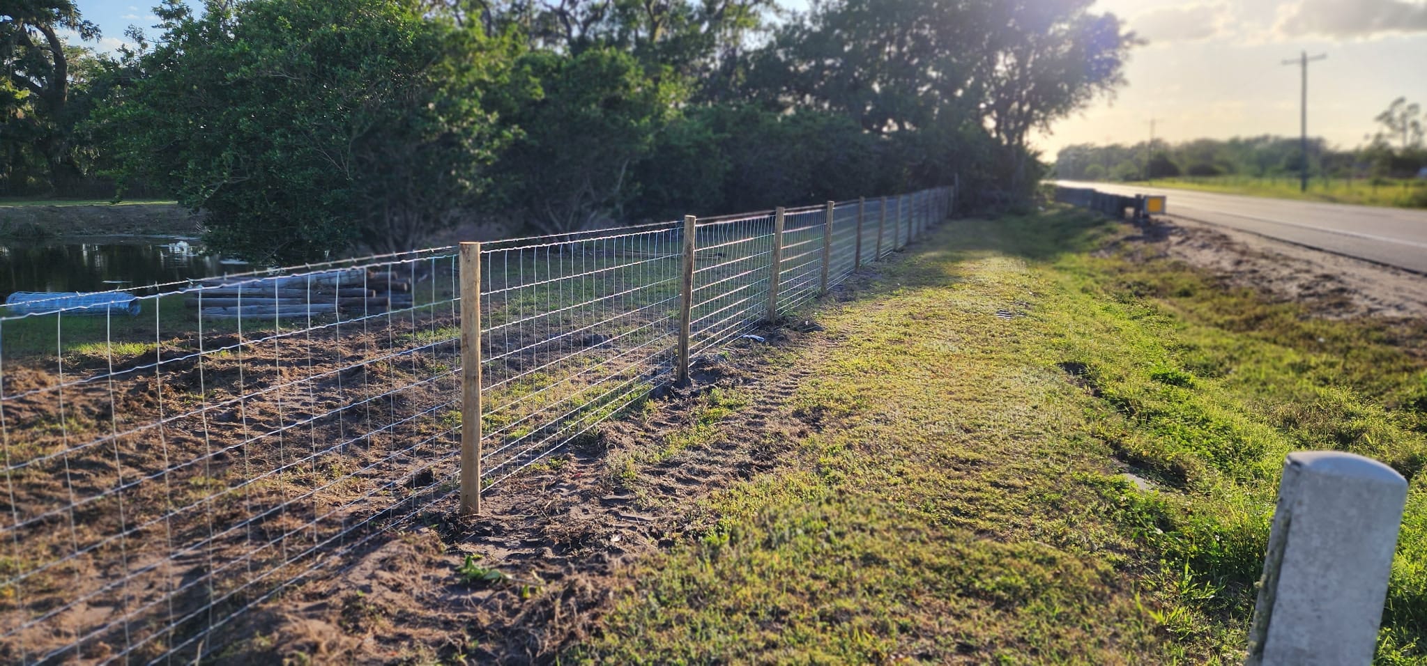 Field and wire agricultural fence along a Florida roadside built by Wilson's Fencing