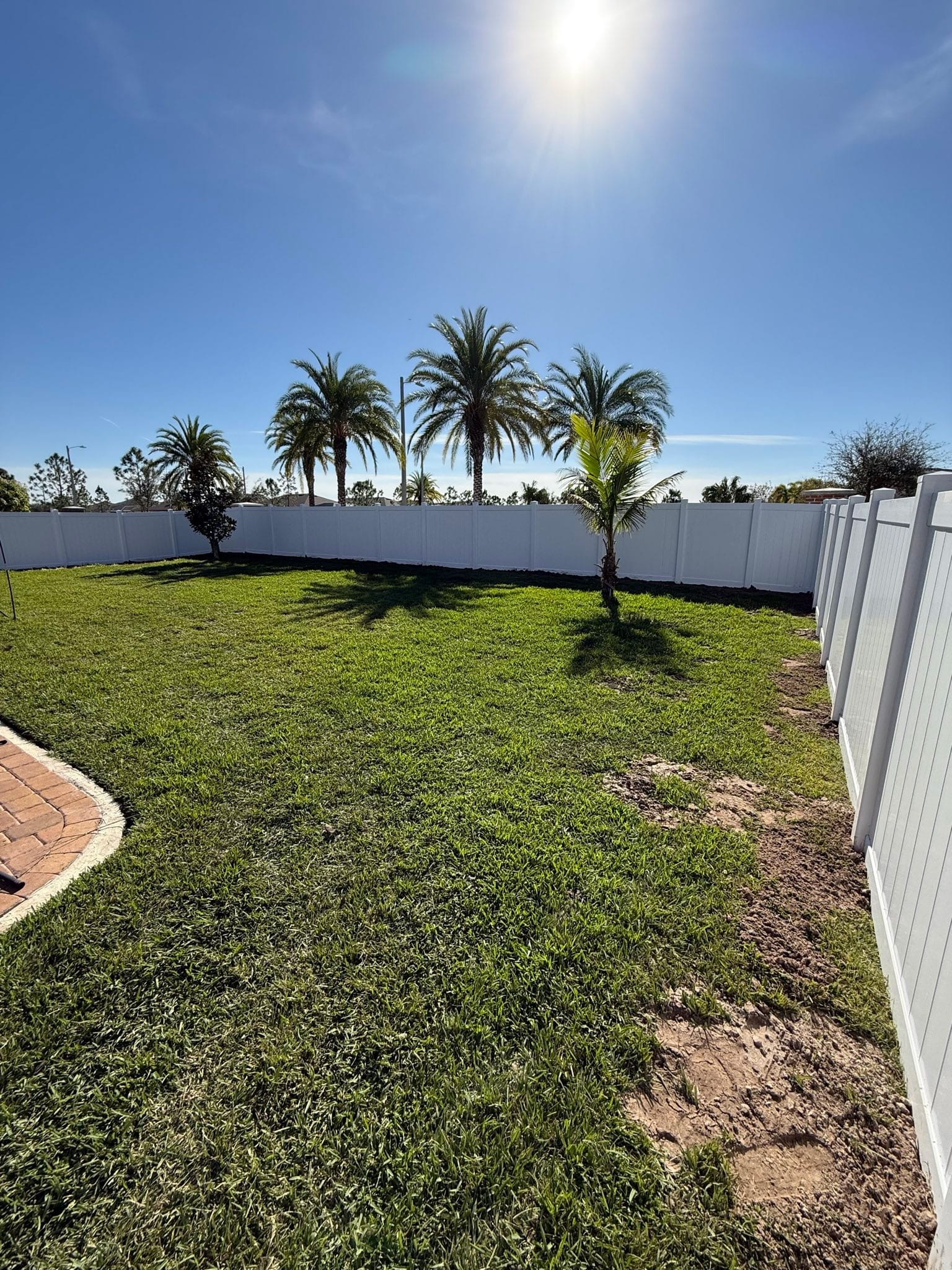 White vinyl privacy fence around a Florida backyard built by Wilson's Fencing